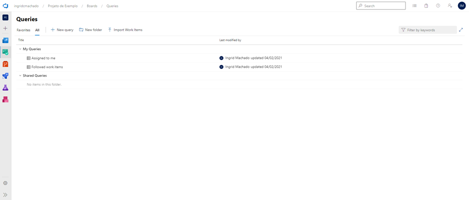 Tela com as queries no Azure